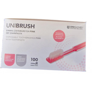Unibrush Einmal - Zahnbürsten mit Zahnpasta 10 Stück in der Farbe Pink