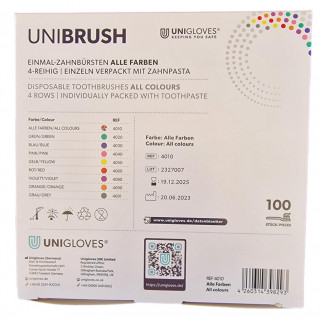 Unibrush Einmalzahnbrsten mit Zahnpasta bunt gemischt 100 Stck