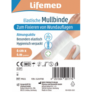 Lifemed Elastische Mullbinde 4 m x 6cm wei�