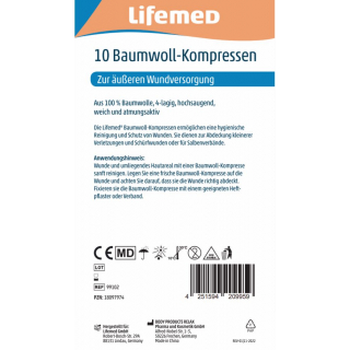 Lifemed Mull - Kompressen Baumwoll wei� 9,5cm x 9,5cm 10 St�ck