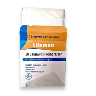 Lifemed Mull - Kompressen Baumwoll wei� 9,5cm x 9,5cm 10 St�ck